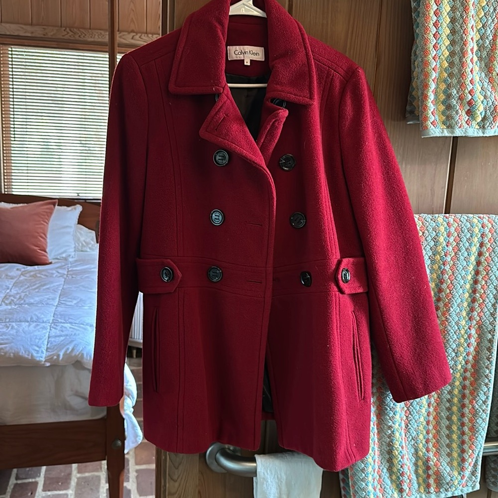 Calvin Klein Red Pea Coat
